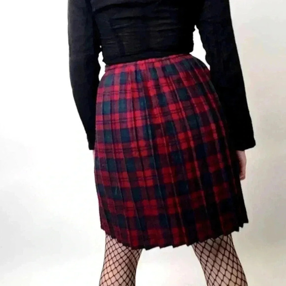 Vintage 90s Goth Grunge Plaid Pleated Midi Skirt - Picture 3 of 5